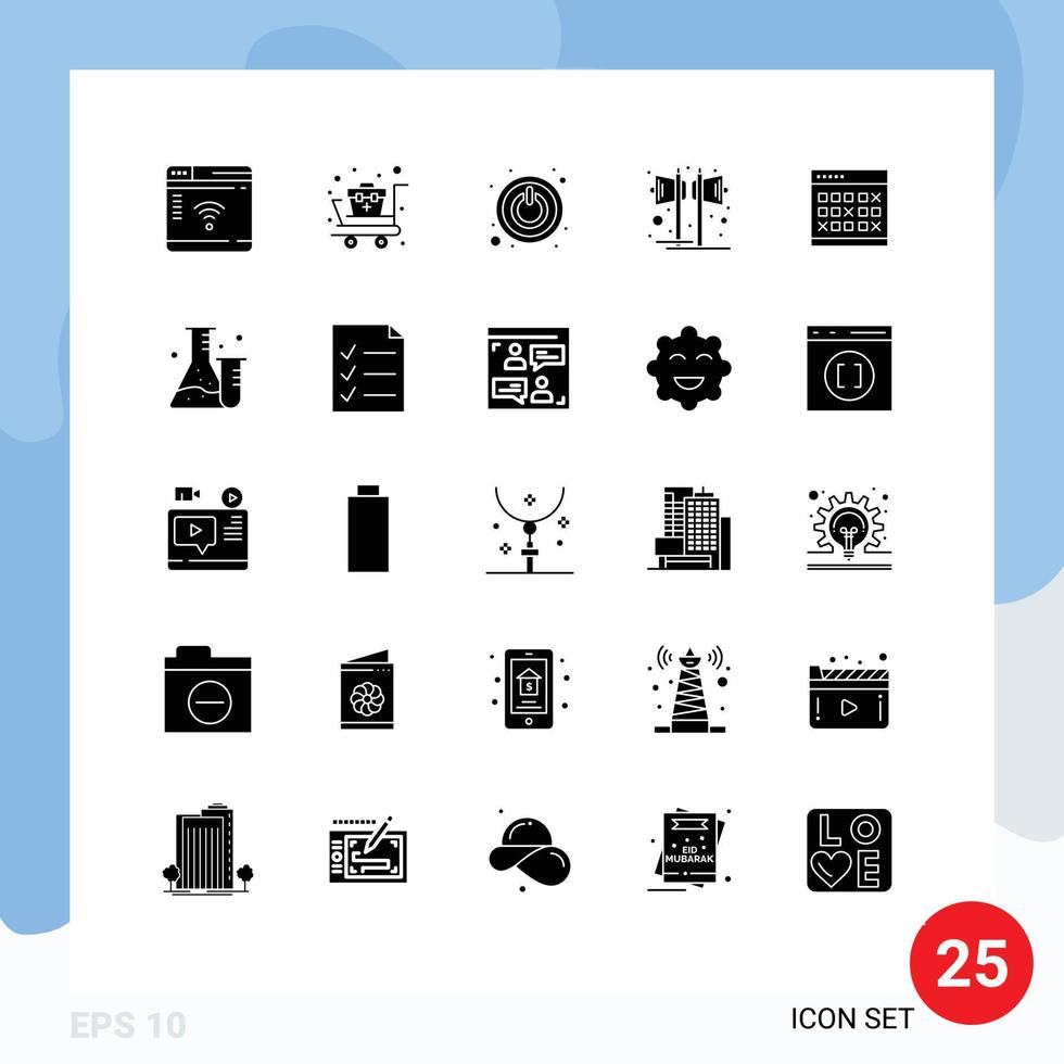 conjunto moderno de 25 glifos y símbolos sólidos, como elementos de diseño de vectores editables de música de sonido de altavoz de fecha