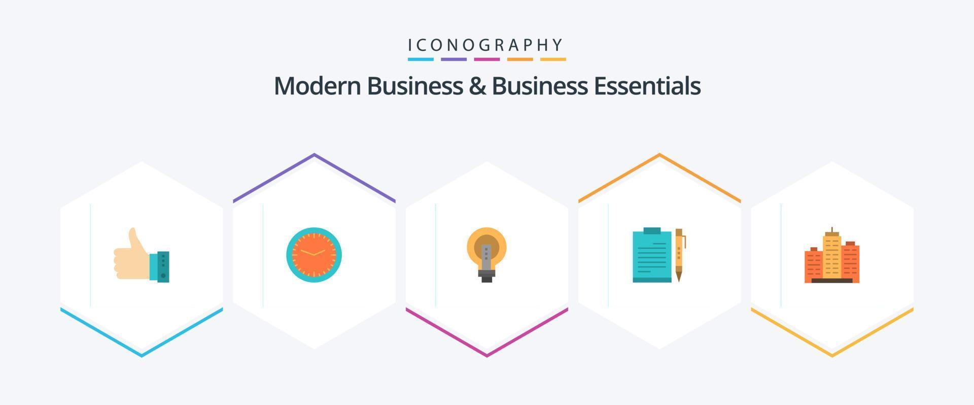 Modern Business And Business Essentials 25 Flat icon pack including lightbulb. idea. office. business. bulb vector