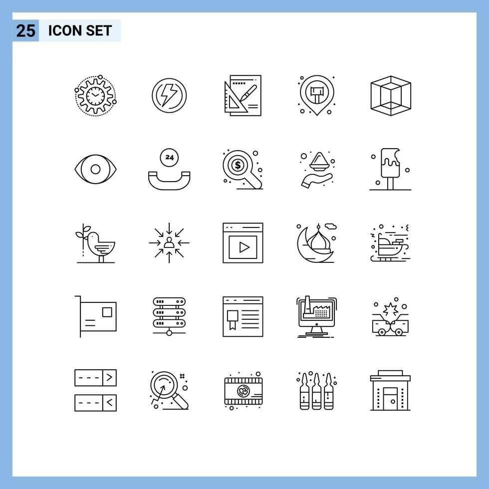User Interface Pack of 25 Basic Lines of map pin map industry location presentation Editable Vector Design Elements