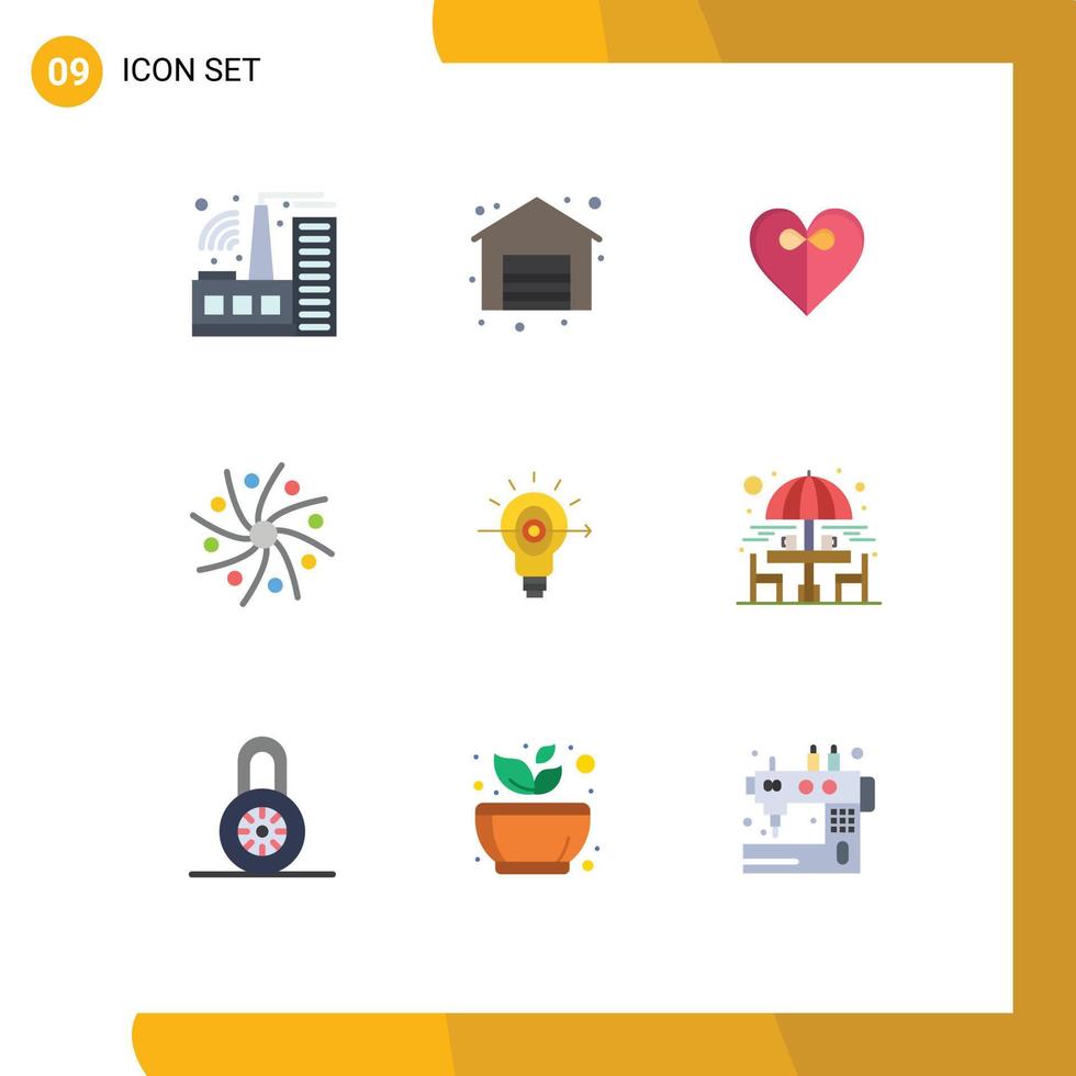 Pack of 9 creative Flat Colors of business success ribbon bulb space Editable Vector Design Elements