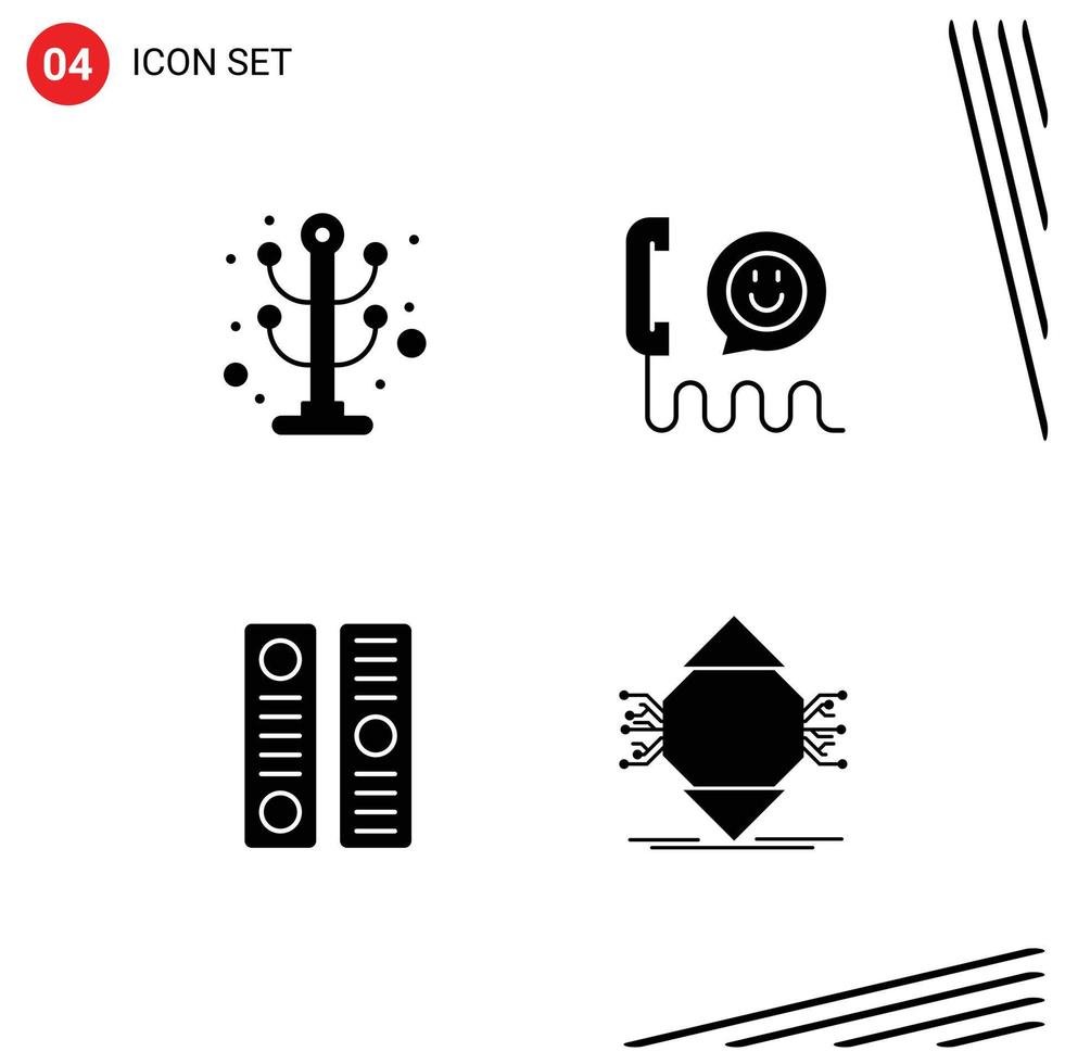 Group of 4 Solid Glyphs Signs and Symbols for clothes archive rack contact document Editable Vector Design Elements