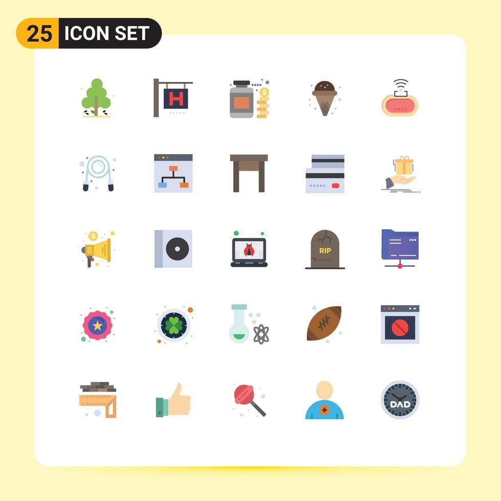 25 User Interface Flat Color Pack of modern Signs and Symbols of signal security jar device ice cream Editable Vector Design Elements