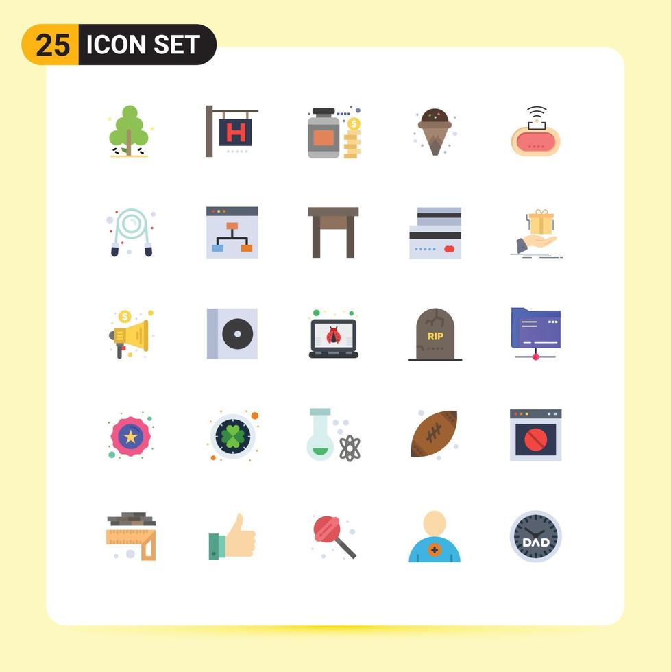 Paquete de 25 colores planos de interfaz de usuario de signos y símbolos modernos de dispositivo de tarro de seguridad de señal elementos de diseño vectorial editables de helado vector