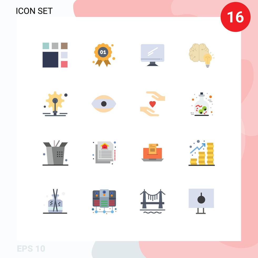 Universal Icon Symbols Group of 16 Modern Flat Colors of bulb brain computer business pc Editable Pack of Creative Vector Design Elements