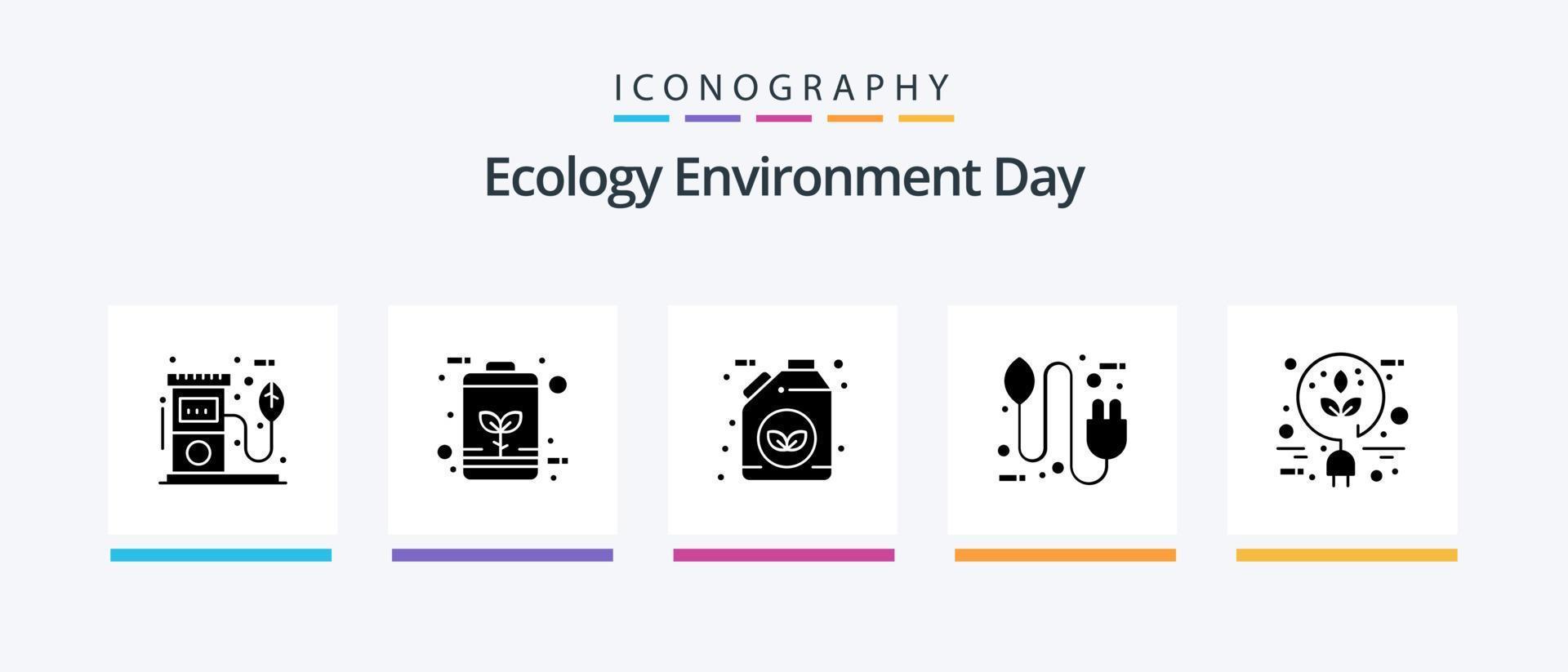 Ecology Glyph 5 Icon Pack Including electricity. concept. energy. bio. gasoline. Creative Icons Design vector