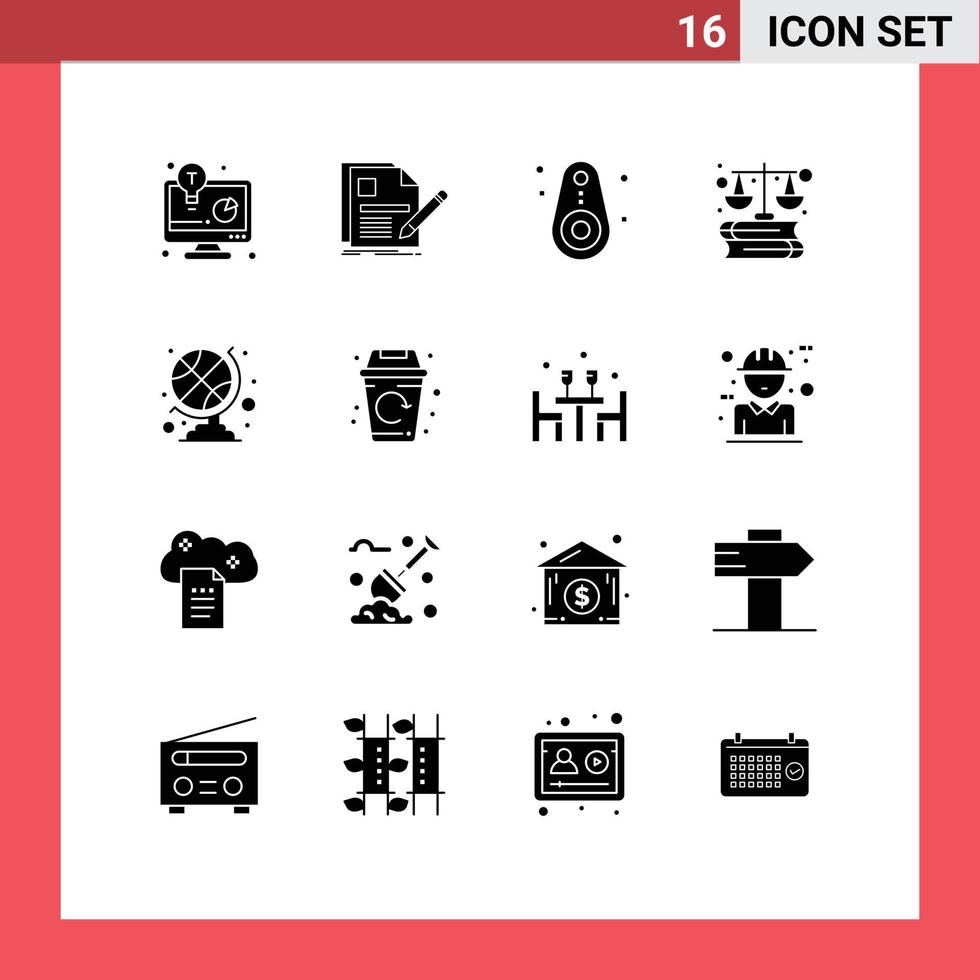 Set of 16 Modern UI Icons Symbols Signs for sports accessories laws resume finance tracked Editable Vector Design Elements