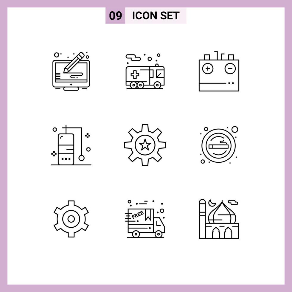 Modern Set of 9 Outlines Pictograph of human vacation battery travel energy Editable Vector Design Elements