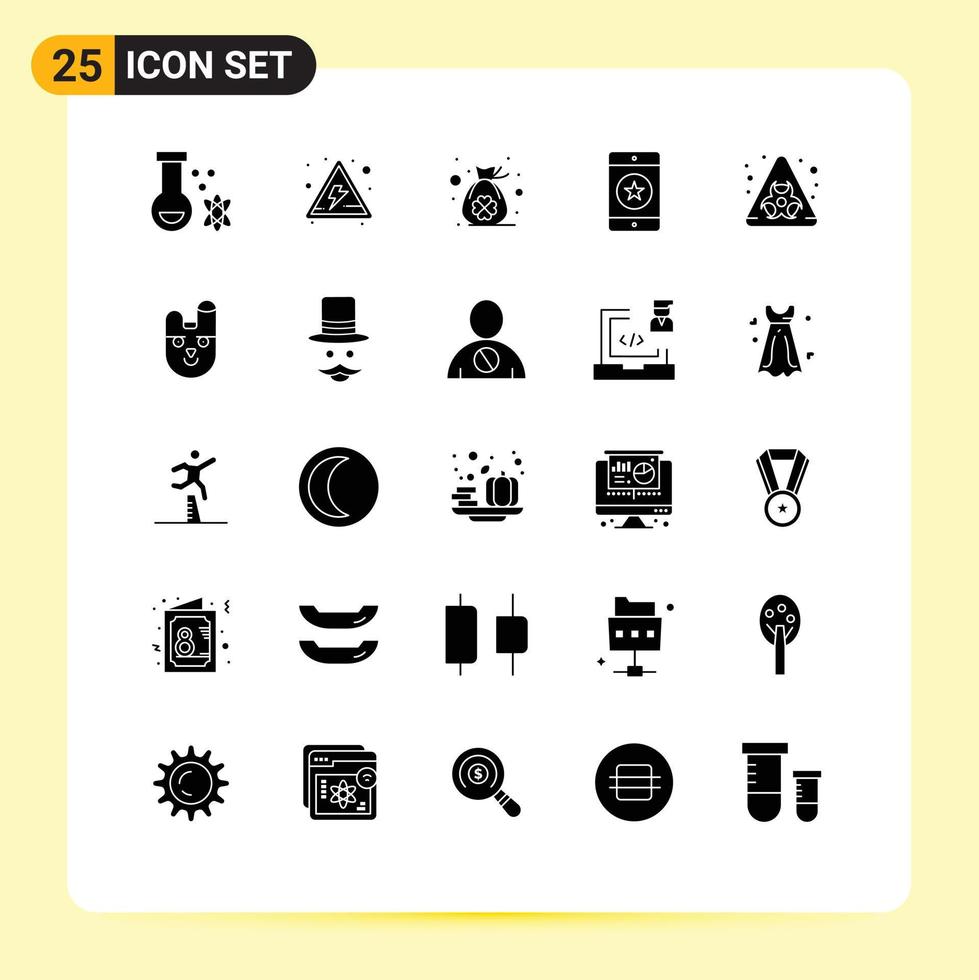 Modern Set of 25 Solid Glyphs Pictograph of biological phone bag of clover mobile devices Editable Vector Design Elements