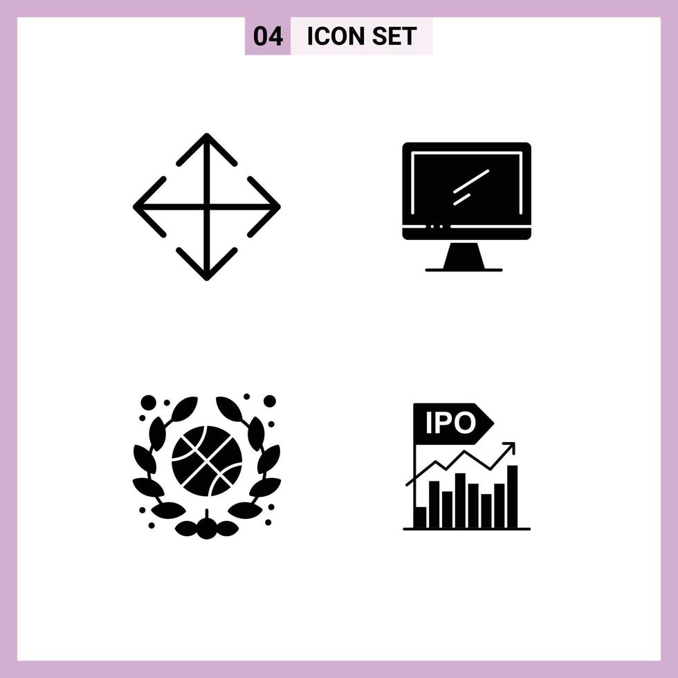 Set of 4 Commercial Solid Glyphs pack for arrow basketball computer imac ipo Editable Vector Design Elements