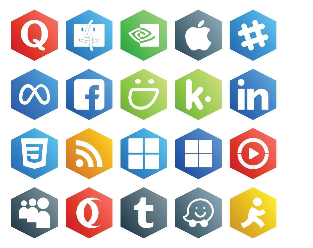 20 Social Media Icon Pack Including windows media player microsoft facebook rss linkedin vector