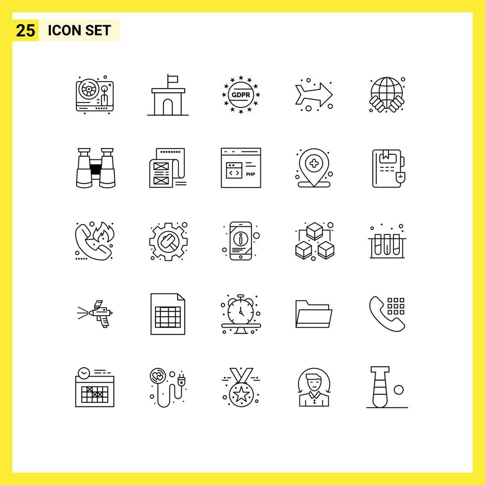 Stock Vector Icon Pack of 25 Line Signs and Symbols for globe direction property left protection Editable Vector Design Elements