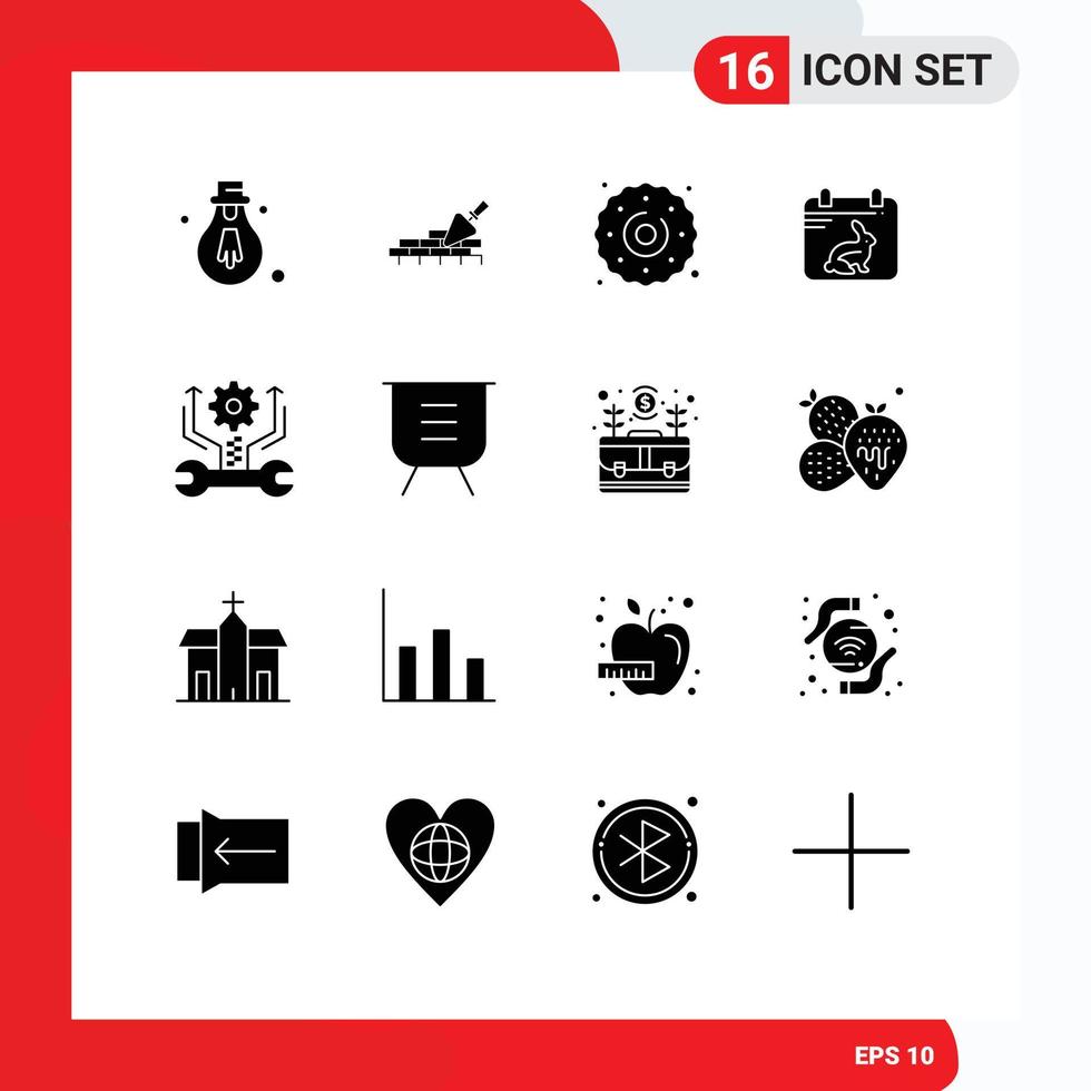 Set of 16 Commercial Solid Glyphs pack for setting control dessert date day Editable Vector Design Elements