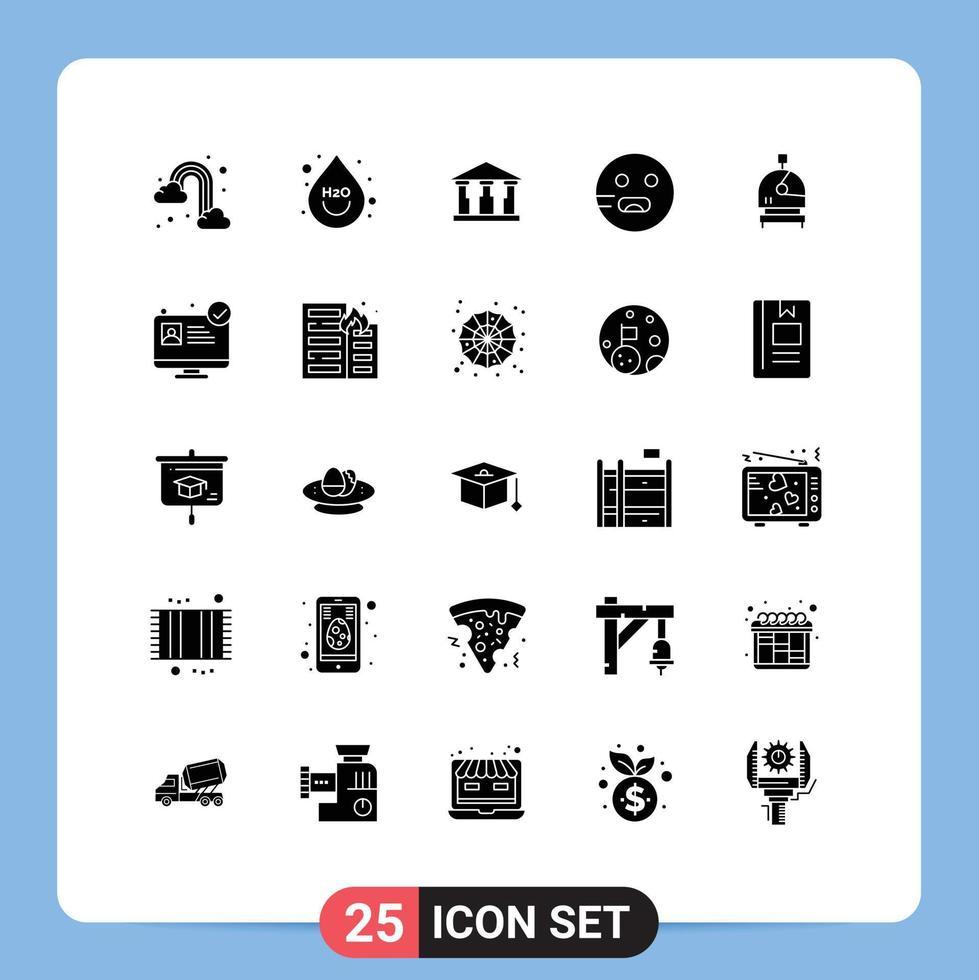 Solid Glyph Pack of 25 Universal Symbols of space astronaut bank school emot Editable Vector Design Elements