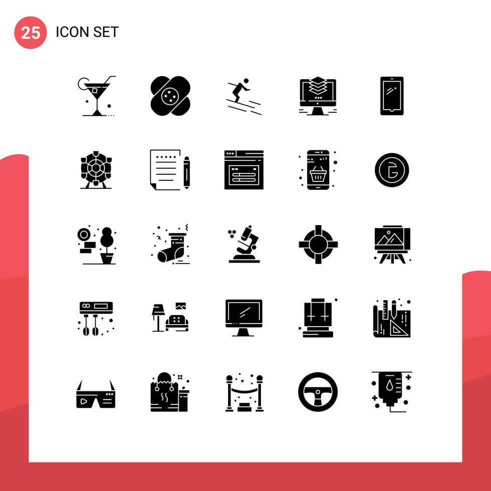 Modern Set of 25 Solid Glyphs Pictograph of phone computer activity file layers Editable Vector Design Elements