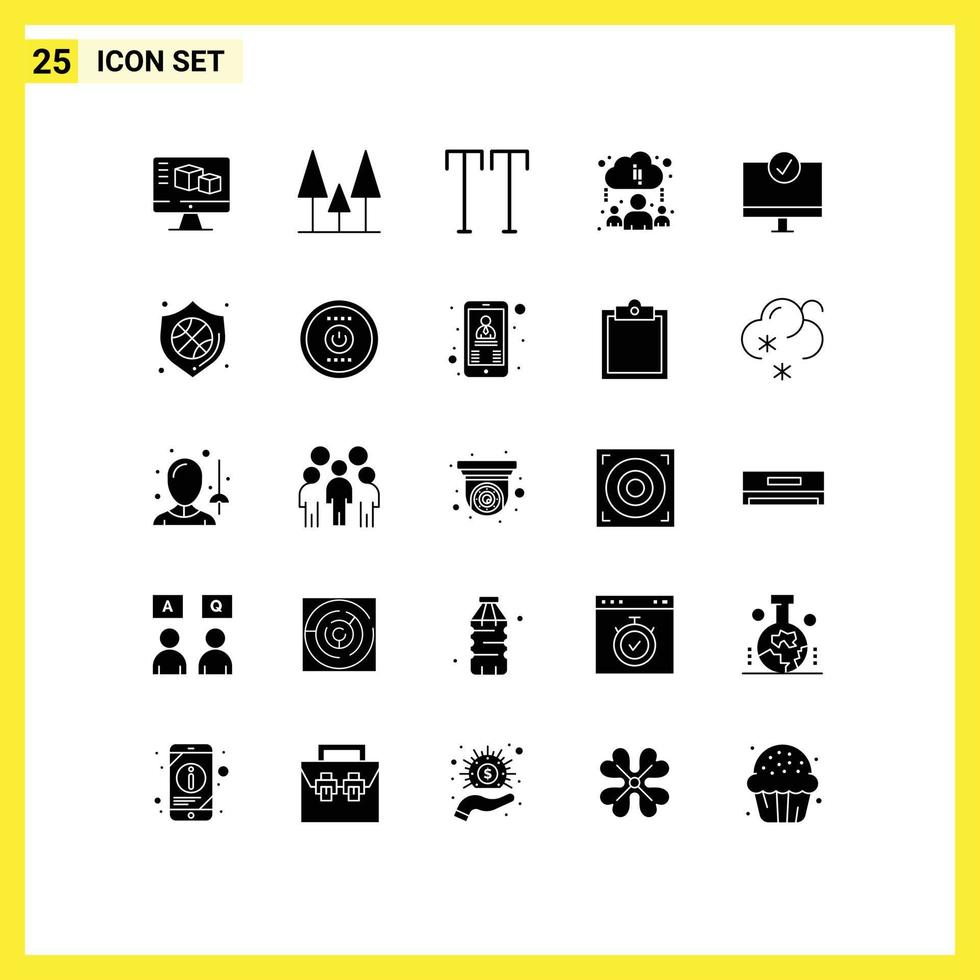 Mobile Interface Solid Glyph Set of 25 Pictograms of hardware devices caps connected online Editable Vector Design Elements