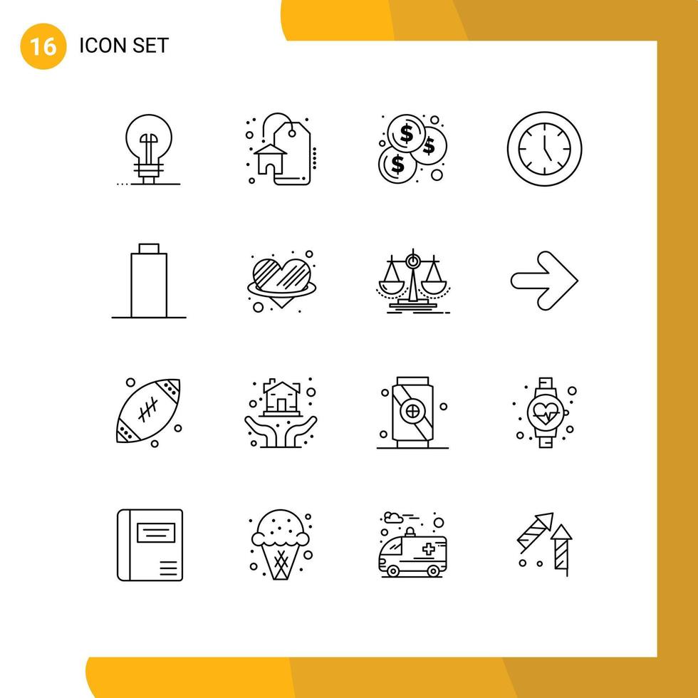 16 Thematic Vector Outlines and Editable Symbols of multimedia battery coins technology electronics Editable Vector Design Elements