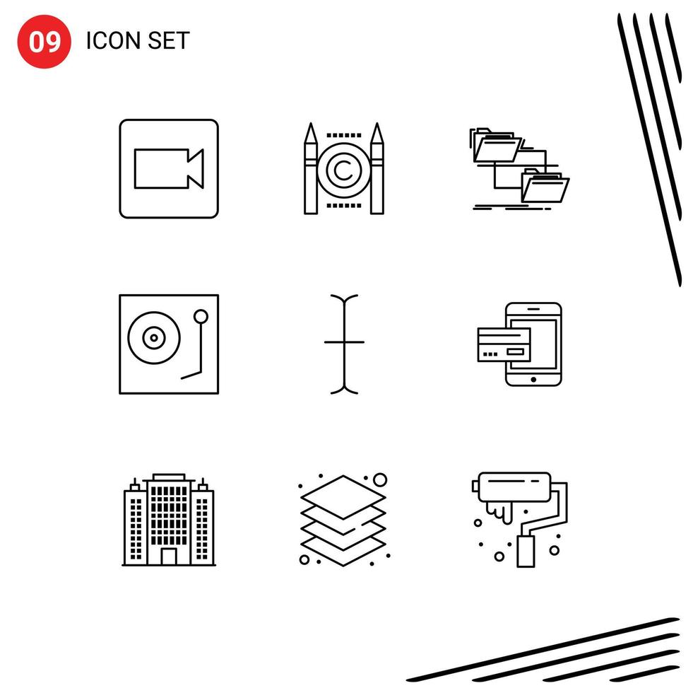 9 Thematic Vector Outlines and Editable Symbols of cursor turntable file music devices Editable Vector Design Elements