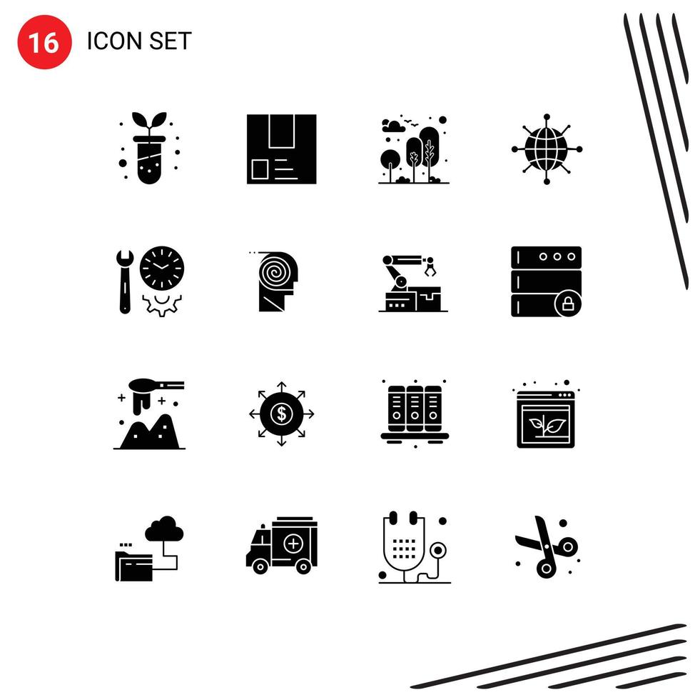 Set of 16 Modern UI Icons Symbols Signs for clock network shipment internet park Editable Vector Design Elements