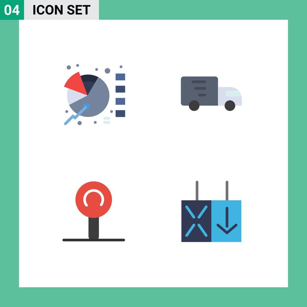 conjunto moderno de 4 iconos planos pictograma de gráficos dulces estadísticas transporte elementos de diseño vectorial editables inversos vector