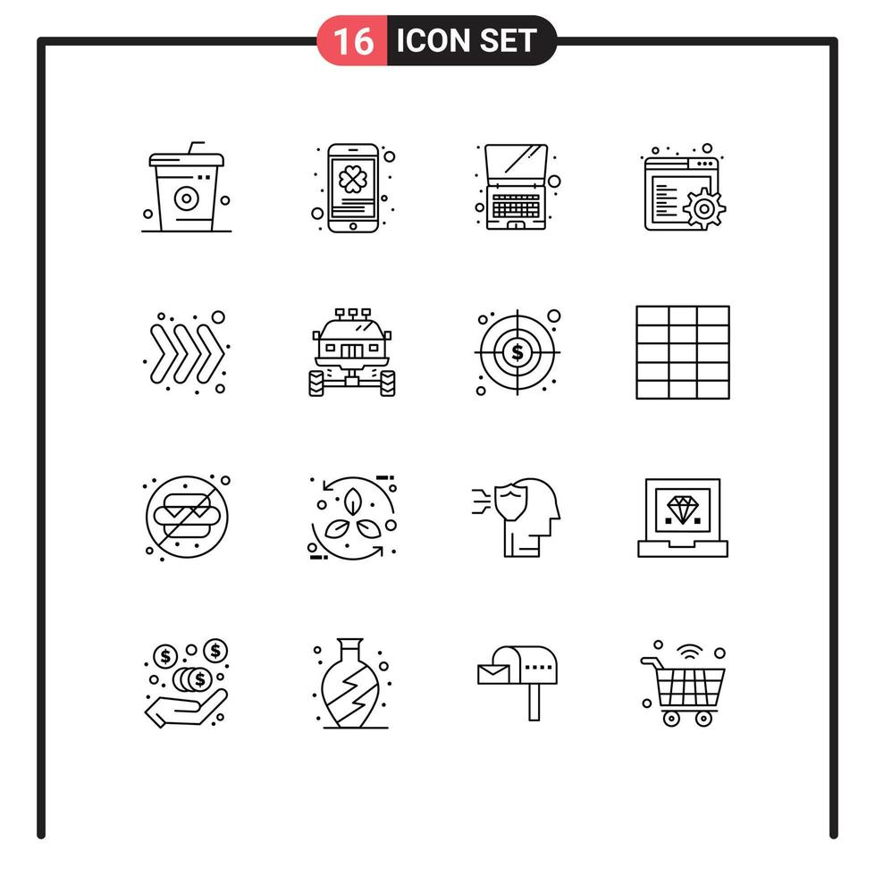 Pack of 16 Modern Outlines Signs and Symbols for Web Print Media such as keyboard arrow saint settings browser Editable Vector Design Elements