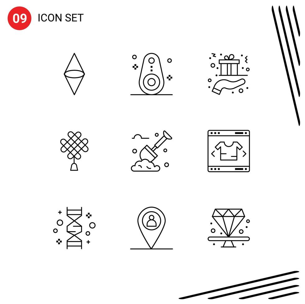 Set of 9 Vector Outlines on Grid for spade chinese christmas china present Editable Vector Design Elements