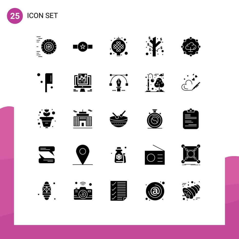 User Interface Pack of 25 Basic Solid Glyphs of share cloud computing chinese profit earnings Editable Vector Design Elements