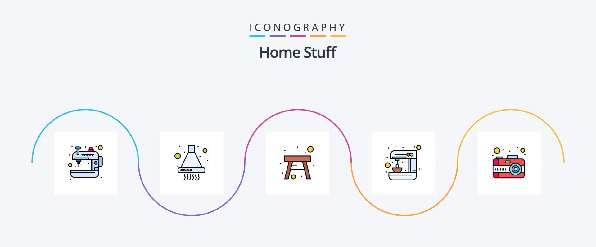 paquete de iconos de 5 planos llenos de línea de cosas para el hogar que incluye foto. silla. estar de pie. cocina vector