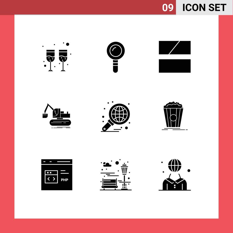 Pictogram Set of 9 Simple Solid Glyphs of global analysis frame truck construction Editable Vector Design Elements