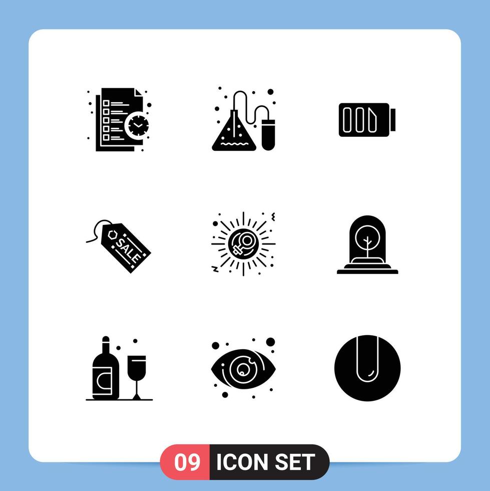 Pack of 9 creative Solid Glyphs of sex tag lab shopping simple Editable Vector Design Elements