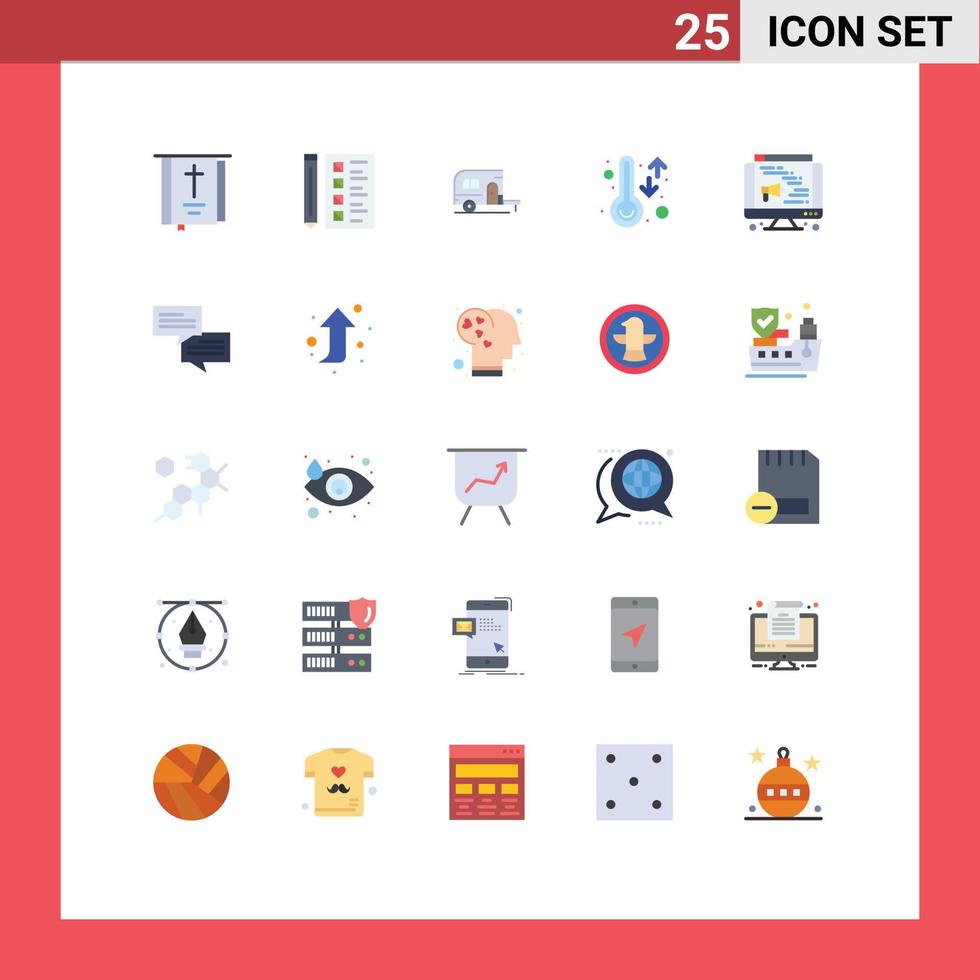 Pack of 25 creative Flat Colors of weather temperature development smart camp Editable Vector Design Elements