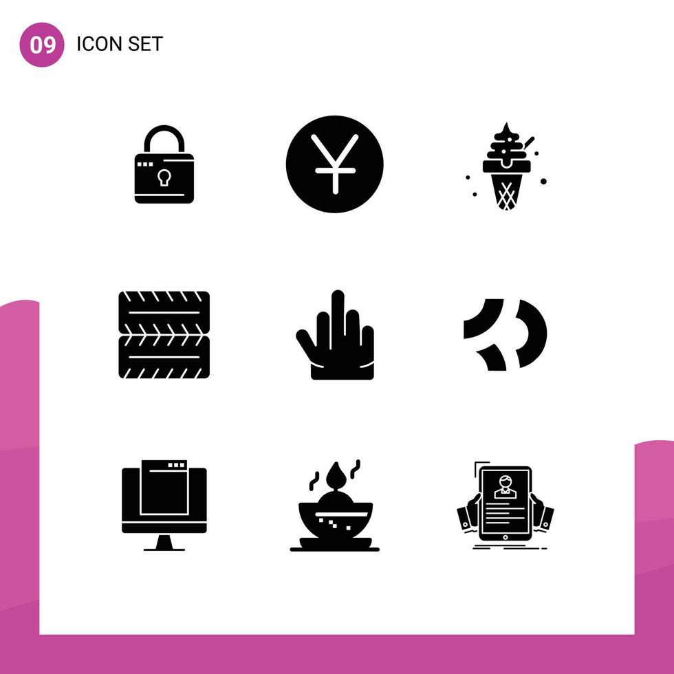 Group of 9 Solid Glyphs Signs and Symbols for coin high five food hand vehicles Editable Vector Design Elements