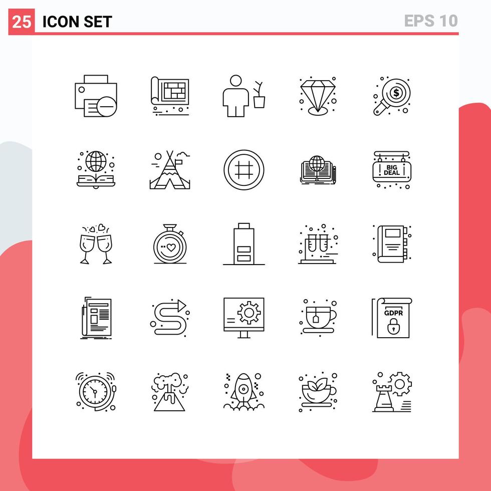 User Interface Pack of 25 Basic Lines of value able premium design pot human Editable Vector Design Elements