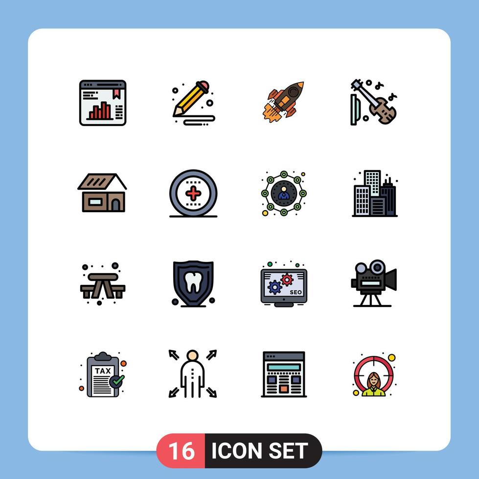 Flat Color Filled Line Pack of 16 Universal Symbols of violin equipment startup guitar mission Editable Creative Vector Design Elements