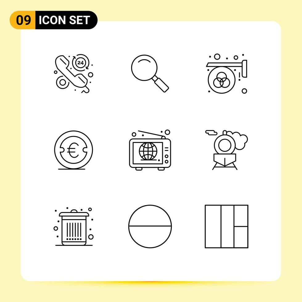 Pack of 9 creative Outlines of investment euro search coin palette Editable Vector Design Elements