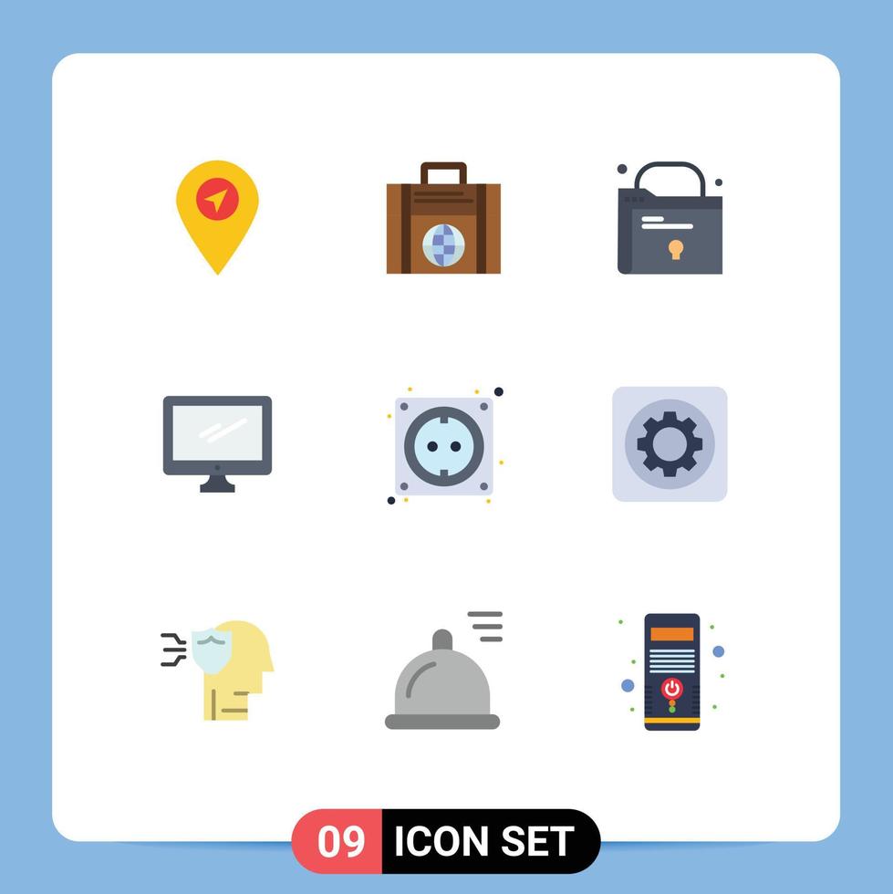 Set of 9 Vector Flat Colors on Grid for hardware cable file pc device Editable Vector Design Elements