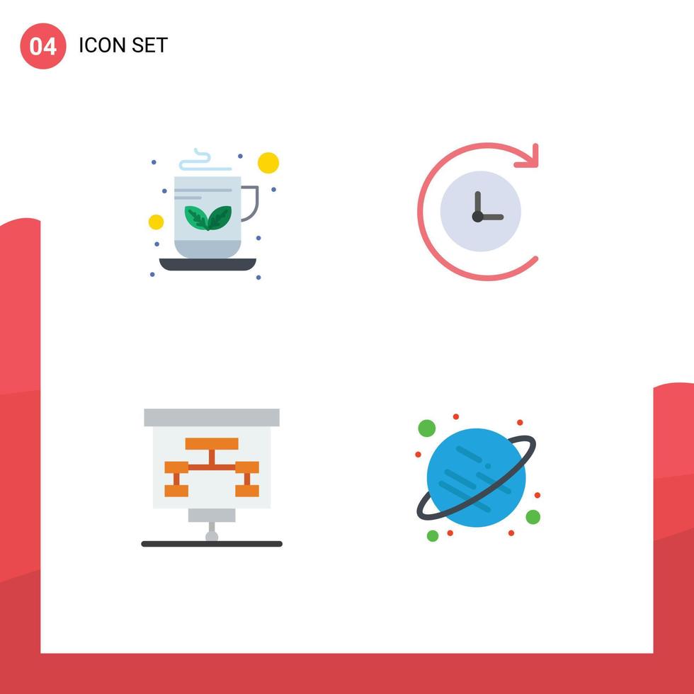 4 Creative Icons Modern Signs and Symbols of breakfast statistics green tea chart saturn Editable Vector Design Elements