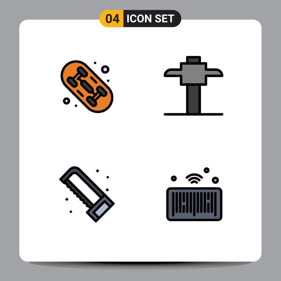 Universal Icon Symbols Group of 4 Modern Filledline Flat Colors of skate barcode miner plumber iot Editable Vector Design Elements