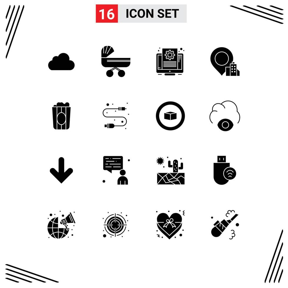Pictogram Set of 16 Simple Solid Glyphs of food hotel stroller building screen Editable Vector Design Elements