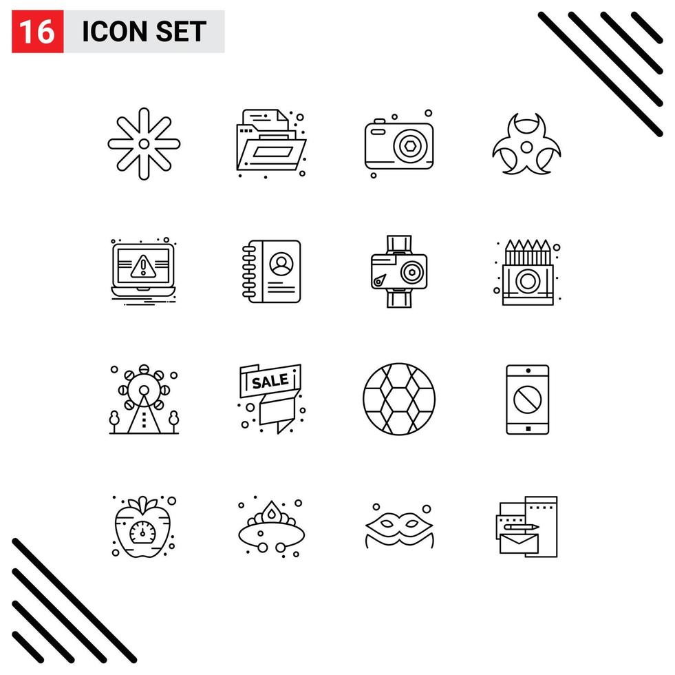 Stock Vector Icon Pack of 16 Line Signs and Symbols for book notification fathers day laptop science Editable Vector Design Elements