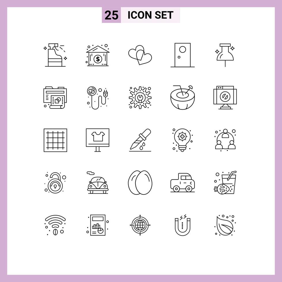 Modern Set of 25 Lines Pictograph of pin location heart round exterior Editable Vector Design Elements