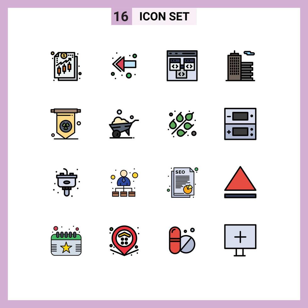Modern Set of 16 Flat Color Filled Lines and symbols such as one wheel office browser corporation building Editable Creative Vector Design Elements