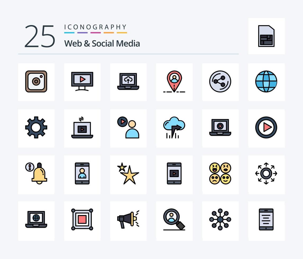 Web And Social Media 25 Line Filled icon pack including internet. world. arrow. social. share vector