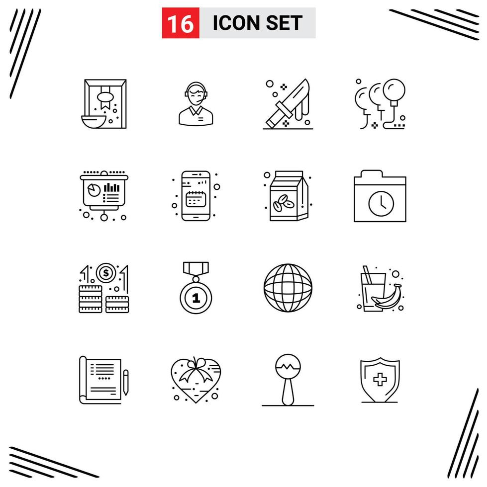 16 iconos creativos signos y símbolos modernos de celebración globos hombre cuchillo corte elementos de diseño vectorial editables vector