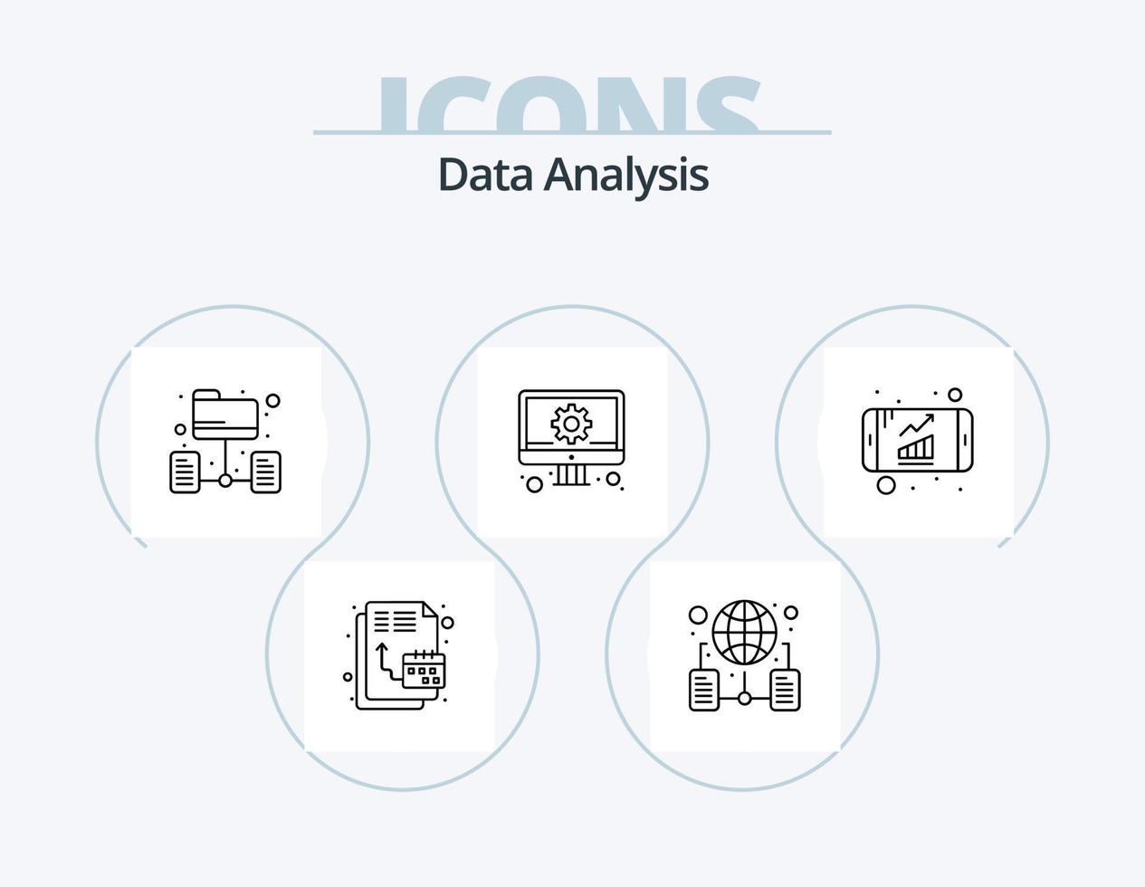 paquete de iconos de línea de análisis de datos 5 diseño de iconos. datos. digital. administración. base de datos. línea de tiempo vector