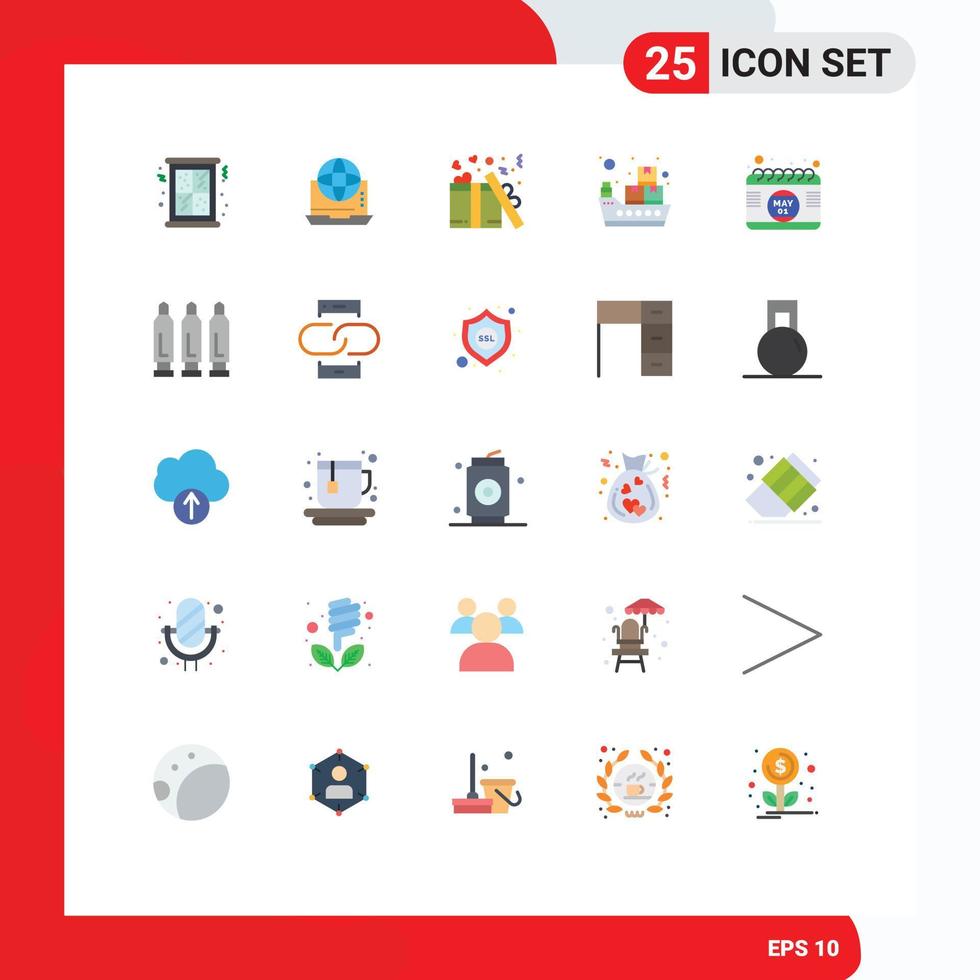 Group of 25 Modern Flat Colors Set for calendar sea delivery transportation network maritime shipment present Editable Vector Design Elements