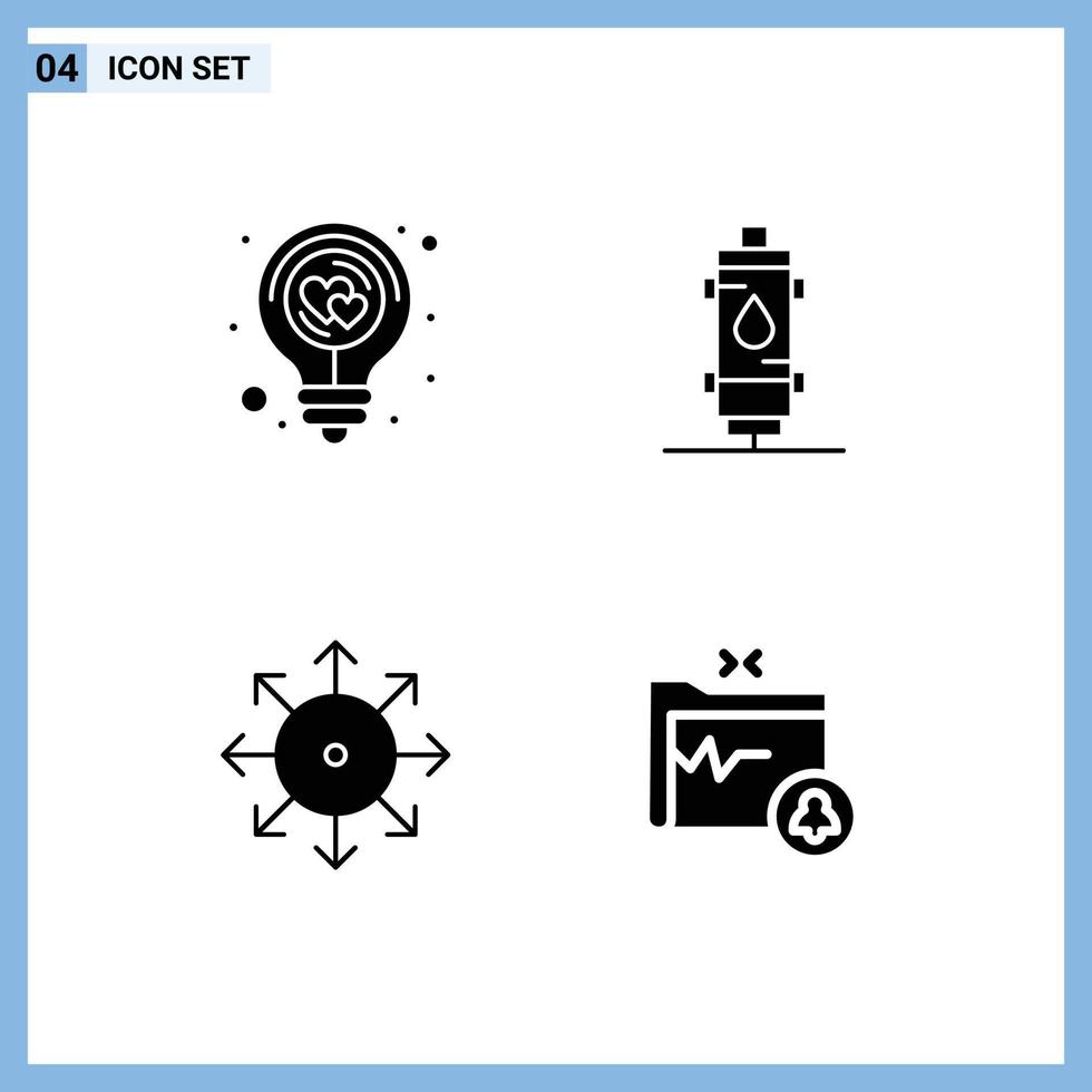 Pictogram Set of 4 Simple Solid Glyphs of bulb gas idea water ads Editable Vector Design Elements