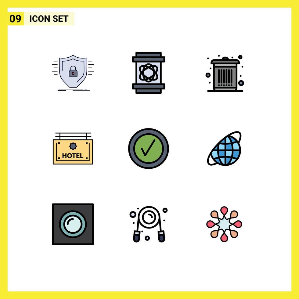 User Interface Pack of 9 Basic Filledline Flat Colors of checked board space sign waste Editable Vector Design Elements