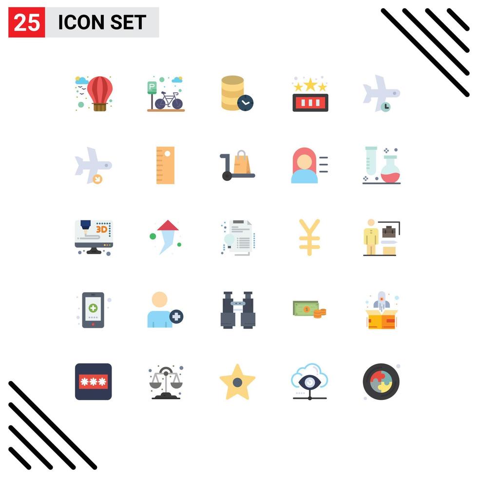 Mobile Interface Flat Color Set of 25 Pictograms of flight play security game high score Editable Vector Design Elements