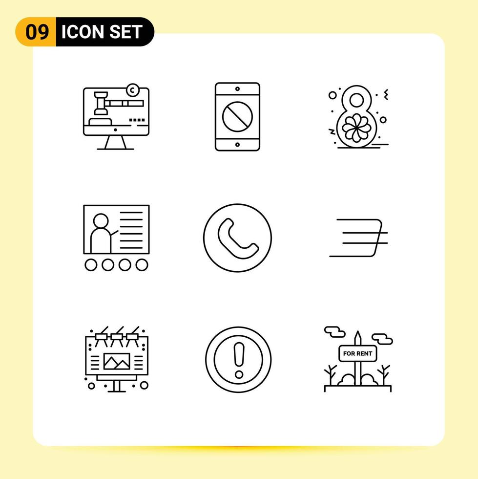Set of 9 Modern UI Icons Symbols Signs for teacher education mobile conference celebrate Editable Vector Design Elements