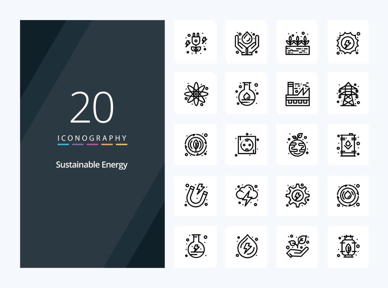 20 Sustainable Energy Outline icon for presentation vector